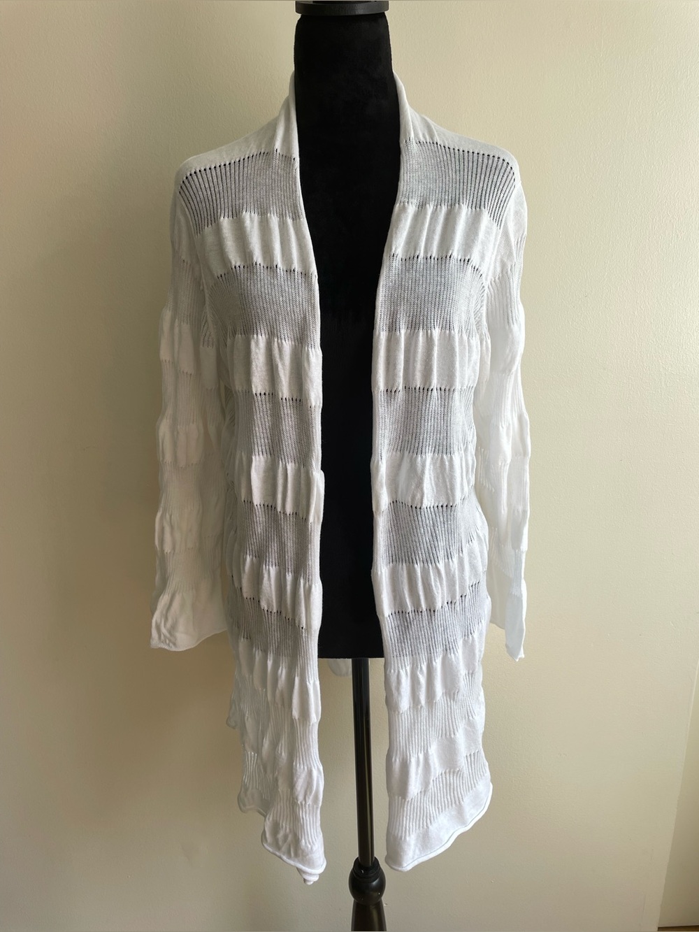 Jones New York 2X White Linen Blend Open Front Knit Cardigan Duster